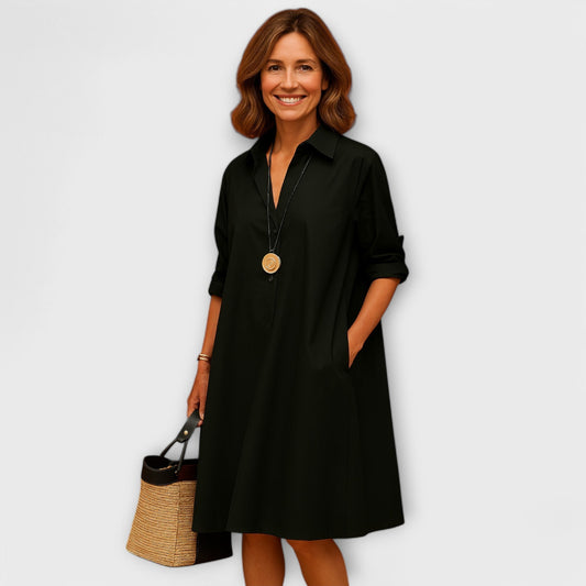 Modern Shirt Dress with Collar and Three-Quarter Sleeves