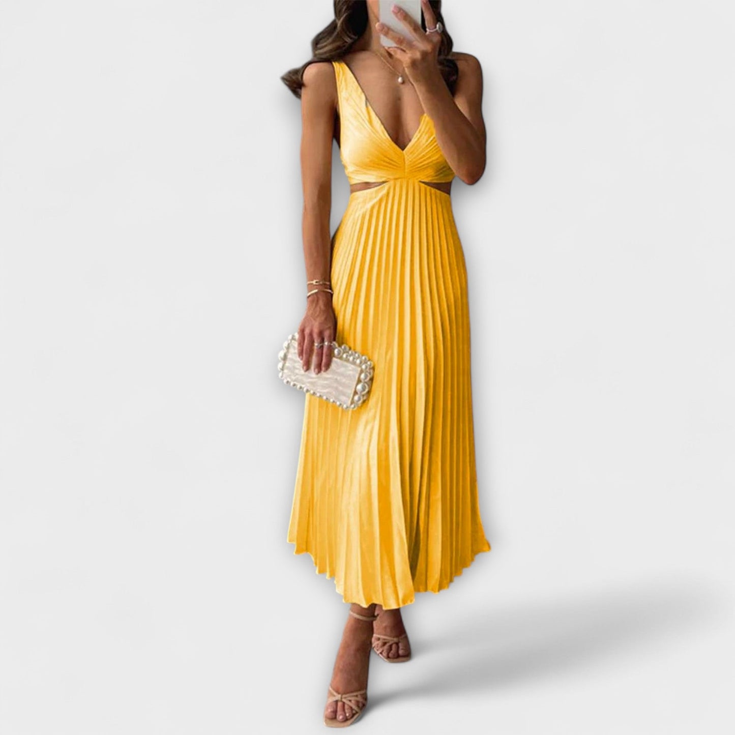 Elegant Midi Evening Dress with Pleats