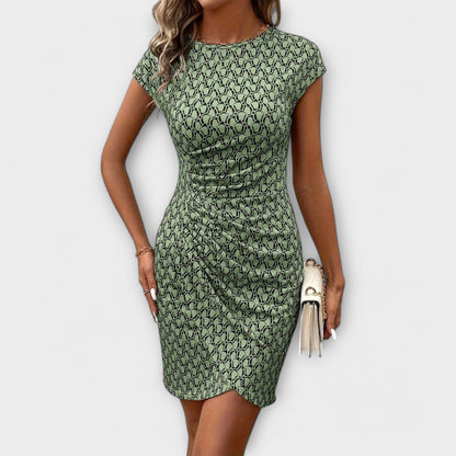Emma - Short-Sleeve Tulip Dress with Allover Print